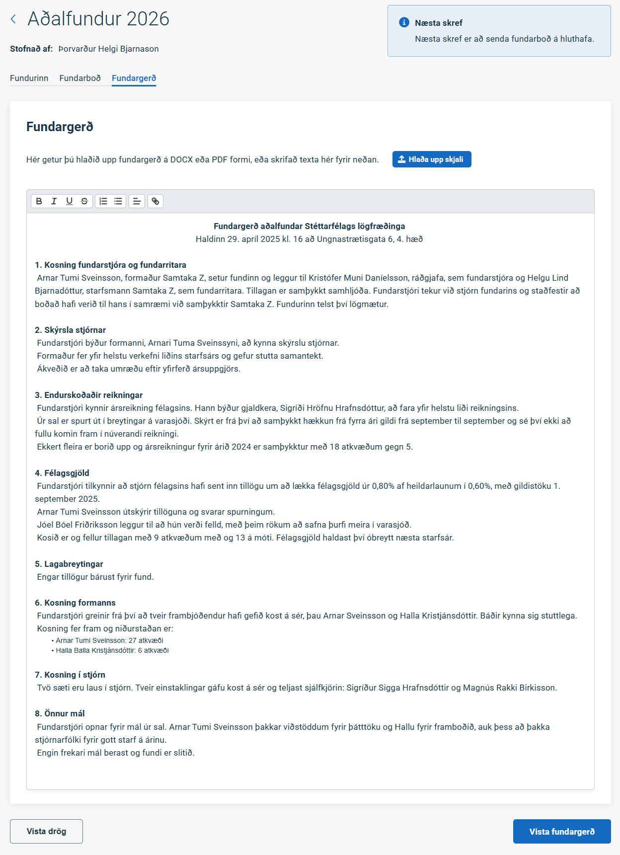 Skrá fundargerð eftir hluthafafund